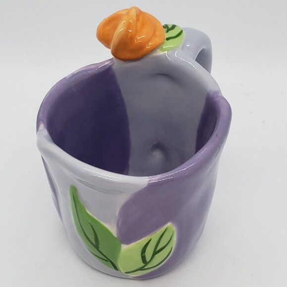 Bella Casa by Ganz Signed Susan Paley Purple Orange Flower Ceramic Cup & Saucer - Picture 5 of 13